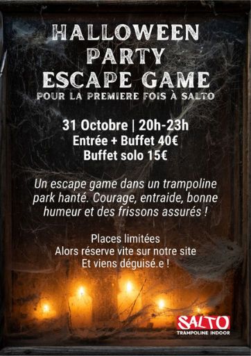 Affiche de la soirée spéciale Halloween 2025 chez Salto Trampolien Indoor